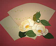日本刺繍椿柄帯
